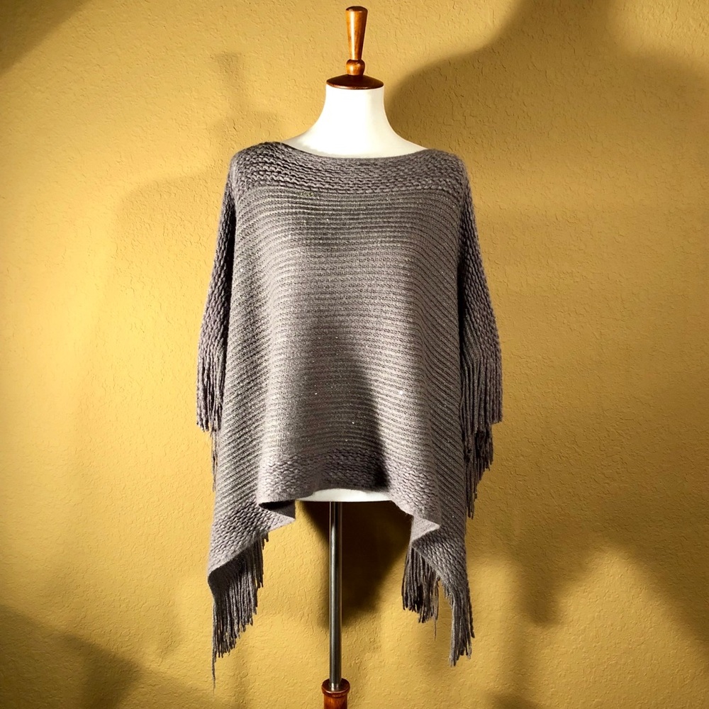 Olive Green Fringe Poncho With Flair